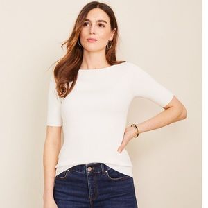 Boatneck Ribbed Short Sleeve — Anne Taylor